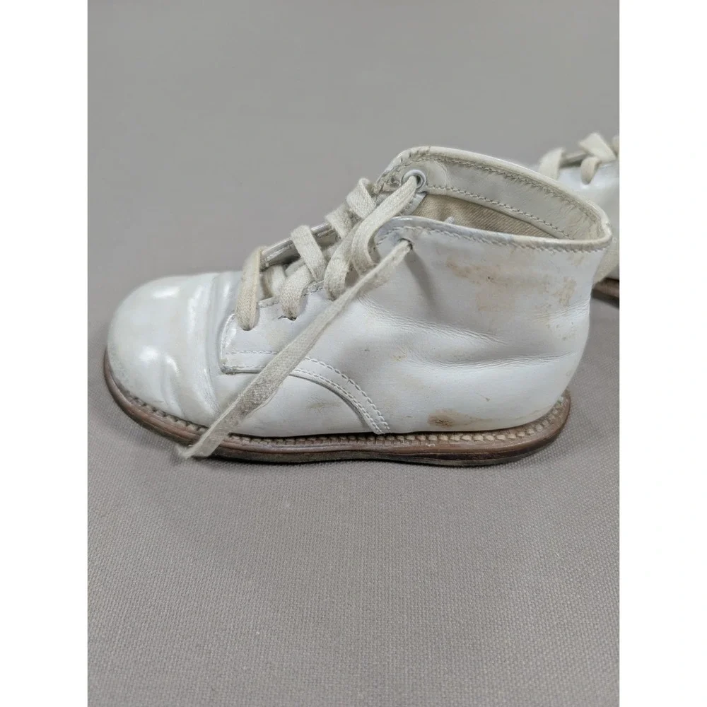 Vintage Edwards Shoes for Children White Leather Baby Shoes High Top Lace Up